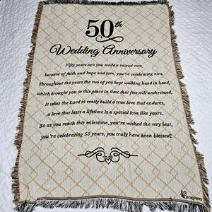 50th WEDDING ANNIVERSARY THROW BLANKET 48 x 68" ALL COTTON TAPESTRY DICKSONS